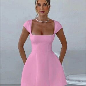 Elegant Pink Square-Neck Dress